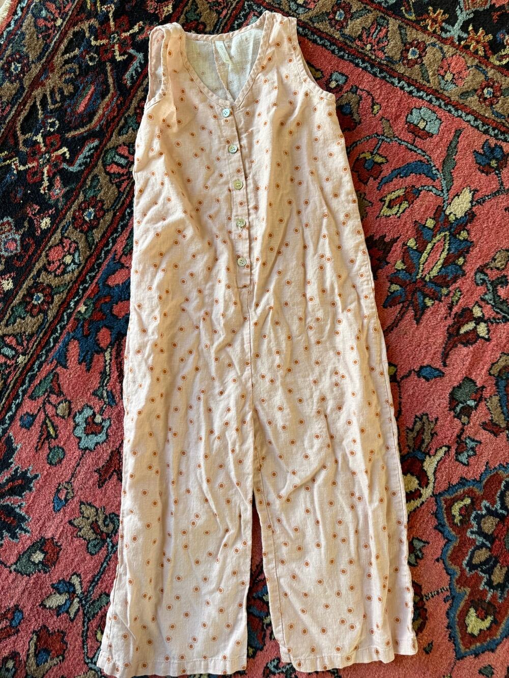 RYLEE + CRU Girls Organic Linen Pink 8-9 Floral Jumpsuit Romper